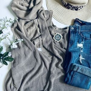 NWT Coco + Carmen neutral taupe knit cowl neck turtle neck sleeveless cardigan